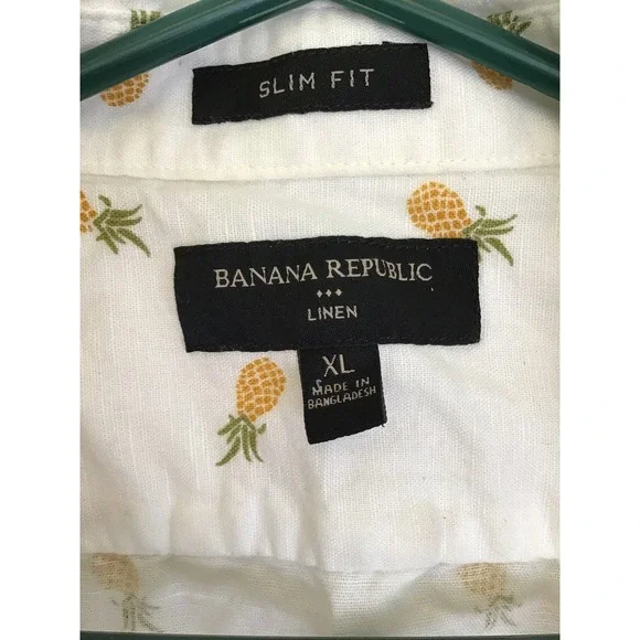 Banana Republic Men's Pineapple Linen Skim Fit Button Down Shirts Size XL NWOT